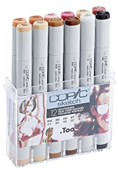 Copic Sketch Coloured Marker Pen - Set of 12 Portrait Colours, For Art & Crafts, Colouring, Graphics, Highlighter, Design, Anime, Professional & Beginners, Art Supplies & Colouring Books