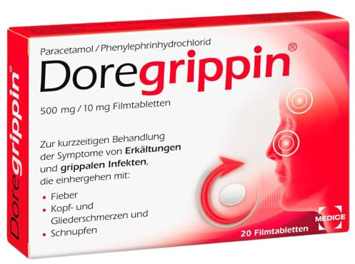 Doregrippin Tabletten 20 Filmtabletten bei Erkältungsschmerzen & verstopfter Nase - senkt das Fieber - für Kinder ab 11 Jahren
