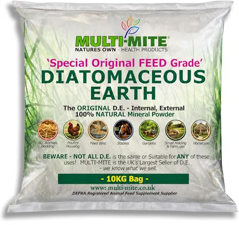 MULTI-MITE 10KG Bag Feed Grade Diatomaceous Earth DE Powder for Dogs Cats Poultry Animal Bedding & Housing Pet Areas, Stables, Gardens. 100% Natural Highly Absorbent & Desiccating DEFRA Registered