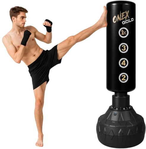 ONEX Punch Bag Free Standing Adult - 5ft filled Heavy Duty Pedestal Stand Boxing Bag for Kickboxing MMA Martial Arts karate Gym & Home Fitness Workout