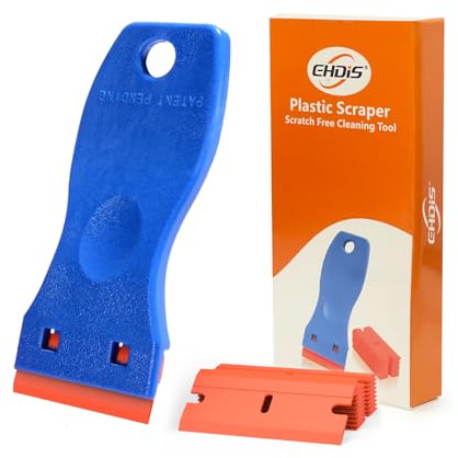 EHDIS 1.5 Plastic Razor Scraper with 10pcs Double Edged Plastic Blades for Removing Labels Stickers Decals on Glass Windows