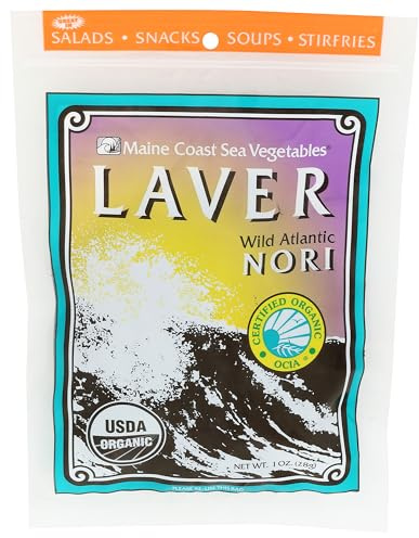 Maine Coast Sea Vegetables Laver Whole Leaf | Organic Dried Seaweed | Wild-Harvested Nori | Perfect for Soups, Salads & Snacks | Rich in Iodine | Dried Vegetables | 1 oz / 28g (Pack of 1)