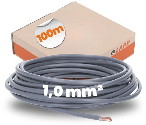 Lapp 100 Meter 4510063 H05V-K 1,0 mm² grau I Verdrahtungsleitung I Aderleitung flexibel I PVC Einzelader I Litze 1mm2 I Verdrahtung