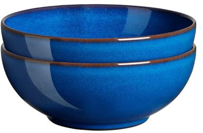Denby - Imperial Blue Cereal Bowls Set of 2 - Dishwasher Microwave Safe Crockery 820ml 17cm - Royal Blue Ceramic Stoneware Tableware - Chip & Crack Resistant Coupe Soup Bowls