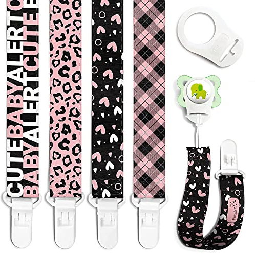 PUTSKA Lot de 4 pinces à tétine pour fille - Design moderne et unique - Compatible avec toutes les sucettes / tétines