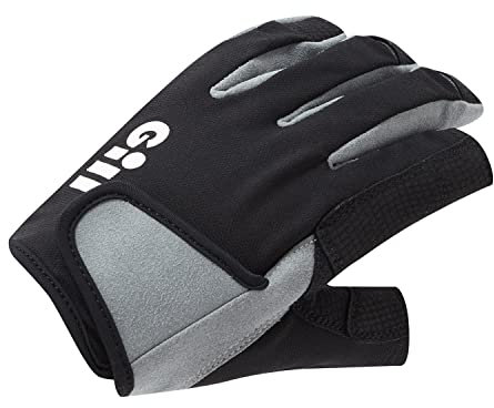 Gill Deckhand Segelhandschuhe – Langfinger mit freiliegendem Zeigefinger und Daumen – 50+ UV-Sonnenschutz und wasserabweisend (Schwarz, XXL)