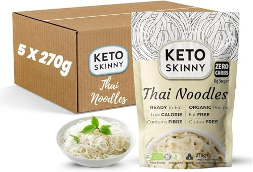 Keto Skinny Thai Noodles (Pack of 5, 270g) | Organic Konjac Flour Shirataki | Zero Carb Noodles | Low Calorie | Vegan | Gluten Free | Keto & Paleo Friendly | Ready to Eat Konjac Noodles
