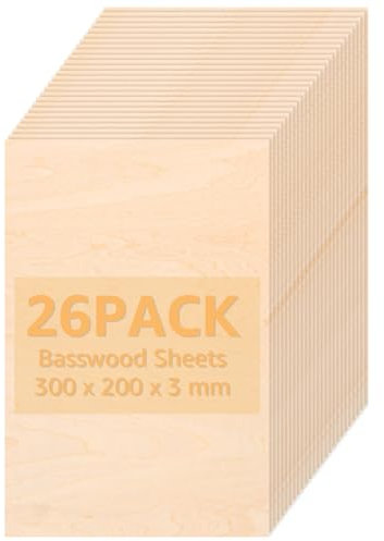 YAYODS Lot de 26 Contreplaqué 3mm - Planche en Bois Bricolage 300 x 200 mm - Plaques de Contreplaqué - Planche de Bois - Bois de Tilleul Contreplaqué Pour Décoration, Bricolage, CNC, Laser