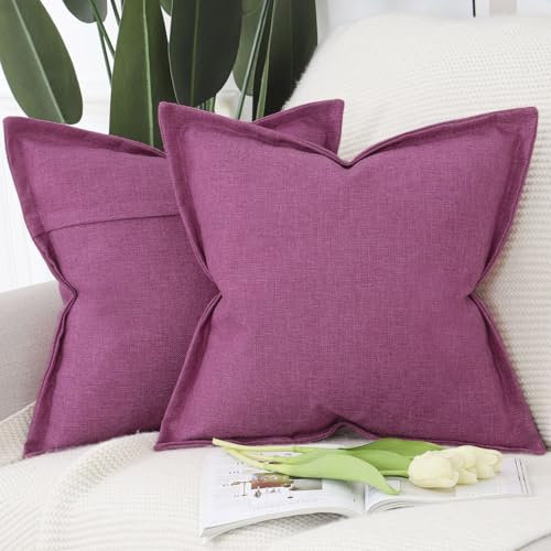 Madizz 2er Set Polyester Leinen Kissenbezügen mit breiter Kante Weiche dekorative Kissenbezüge für Sofa Schlafzimmer Kissenhülle Fuchsia 40x40 cm Quadrat