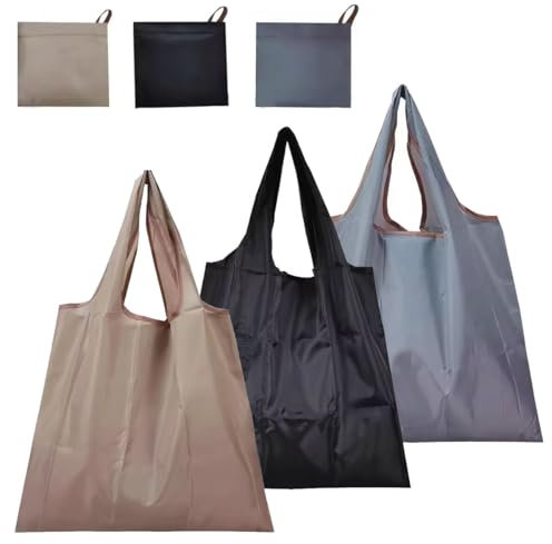 XXLKVSK 3Pcs Reusable Foldable Large Tote Grocery Bags Nylon Tote Shopping Bags with Handles for Fruit Vegetable Storage