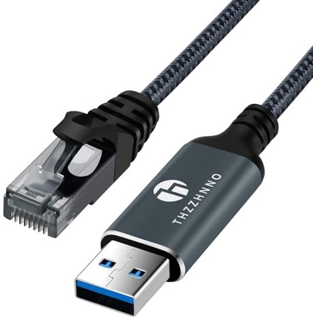 Thzzhnno Adattatore da USB a Ethernet 2M, USB 3.0 A a RJ45 Maschio, Cavi direttamente collegato alla rete Gigabit LAN, Compatibile con laptop, PC, MacBook, Switch, Windows, macOS, Linux