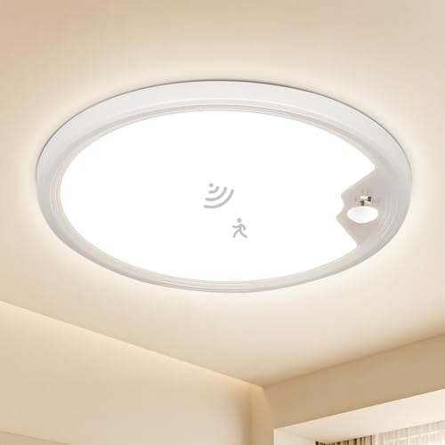 EASY EAGLE Plafon Luz LED con Sensor de Movimiento, 3000K/4000K/6500K Lampara Techo, 1800LM Plafon LED Techo para Cocina Pasillo Balcón Escaleras Garaje Sótano, 22CM