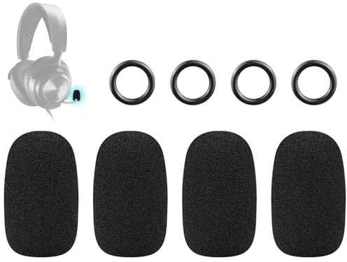 SOULWIT 4Pcs Protective Microphone Foam Cover Pop Filter for Steelseries Arctis 1/3/5/7/7+/7P/7P+/7X/7X+/9/9X/Pro/Prime, Nova Series Headphones, Mic Cover WindScreen with High-Density Foam-Black
