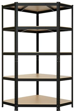 Floordirekt Estantería esquinera para cargas pesadas, capacidad de carga de hasta 875 kg, estantería sin tornillos, estantería para taller, disponible en 2 colores (negro, 180 x 90 x 42 x 60 cm)