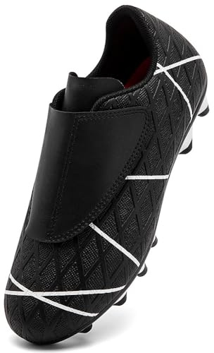 VTASQ Chaussures de Football Garçon Fille Chaussure de Foot Spike Crampons Adolescents Athlétisme Professionnel Entrainement Chaussures de Sport pour Extérieur Noir EU33