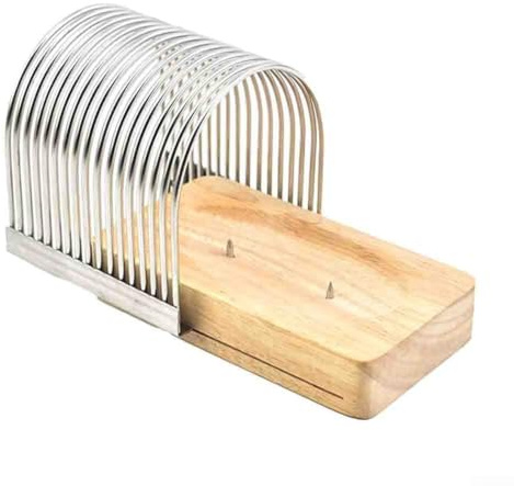 Guía de la cortadora de pan de acero inoxidable 304, rebanadora de pan ajustable con base de madera para la guía de corte de tostadas de pan de cocina (Oro)