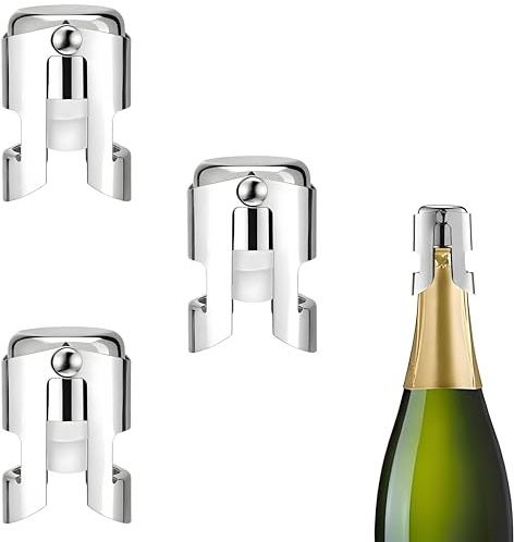 3PCS Champagne Stoppers: Stainless Steel Wine Bottle Stoppers, Leak-Proof Champagne Bottle Stopper for Prosecco, Cava, Sparkling Wine Corks, Bar Accessories for Home Pub