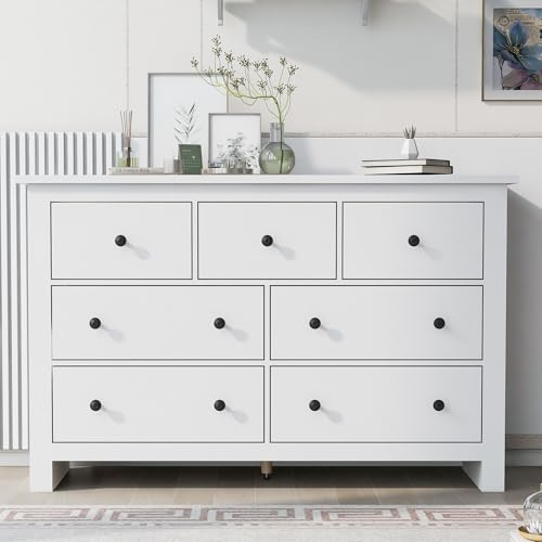 Kelodan Armadio da sala da pranzo moderno minimalista con 7 cassetti di grande capacità con diversi buffet, bar da caffè bianco per ingresso, cucina, sala da pranzo e soggiorno