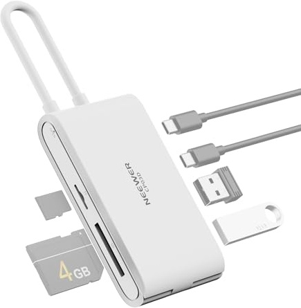 NEEWER SD-kortläsare, höghastighets USB 3.2 för SD 4.0/UHS-II SD/TF4.0/Micro SD, typ C och USB A-adapter för Action Cam Drone Smartphone Laptop Flash Drive Tangentbord Mouse, CP03D
