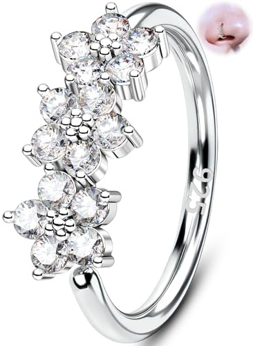 OUFER Piercing de nariz de plata de ley 925 con diseño de flores, aro abierto, 20 g, 8 mm, circonita cúbica transparente, hélice, roook, daith, cartílago, piercing de nariz, joyería para mujer