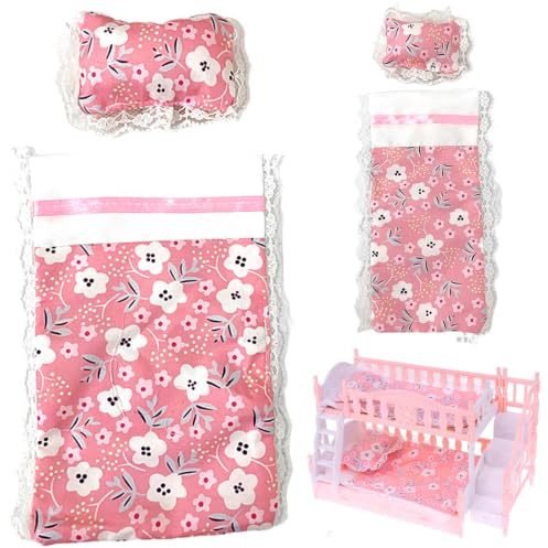 Tsawntd 2 Juegos de Ropa de Cama para muñecas, Ropa de Cama en Miniatura para Muebles de casa de muñecas, Juego de Mini sábanas de Almohada, decoración de Casas de Juegos, de rol, m