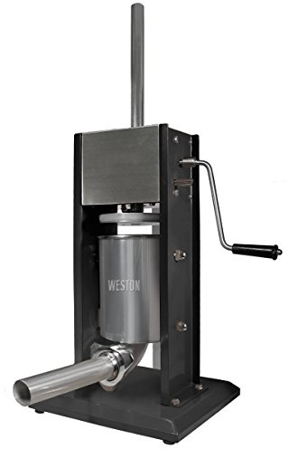 Weston Vertical Stainless Steel Sausage Stuffer Machine, With Dual Speed Duty Gears, Pressure Release Valve & 4 Funnels, 7-Pound Capacity, Black (86-0701-W)