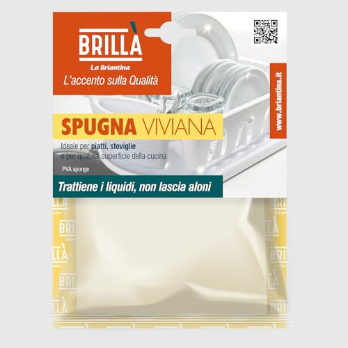 La Briantina - Spugna da Cucina Viviana in PVA Ultra Assorbente e Resistente per Pulizia Stoviglie e Superfici Cucina, 12,5 x 7,5 x 3 cm