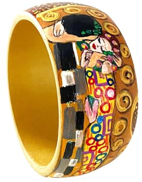Bracciale dipinto a mano – IL BACIO DI KLIMT - Bracciale da donna, Gioiello in legno dipinto a mano, Made in Italy, Bijoux da donna decorato, Braccialetto femminile, Lavorazione Artigianale