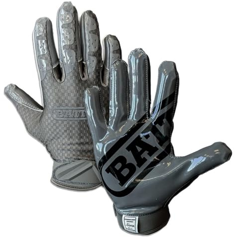Battle Sports Triple Threat Wide Receiver Football Gloves, Ultra Stick Adult & Youth Gloves - Adult Medium, Charcoal