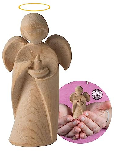 4betterdays.com NATURlich leben! Klassischer Schutzengel aus Zirbenholz - mit Kerze - Höhe 9cm - Geschenk zur Taufe oder zu Weihnachten - Handwerk aus Südtirol