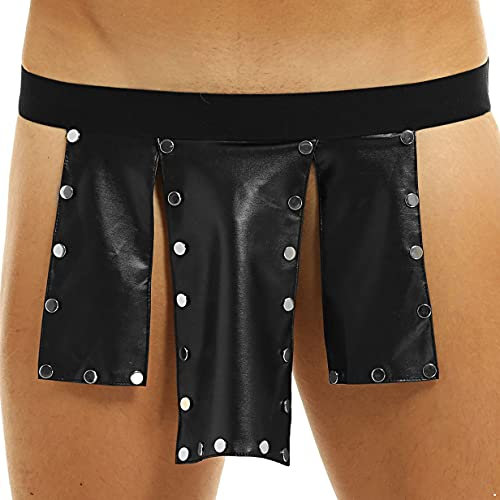Kaerm Herren Scottish Kilt Combat mit Nieten Knöpfe Mittelalter Tartan Schottenrock Cosplay Punk Gothic Traditionelle Highland Leder Kostüm Schwarz A L