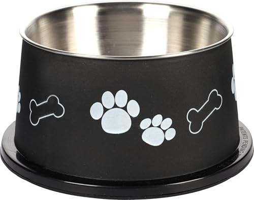 Flamingo Gamelle pour la Nourriture et l'eau Longues Oreilles Kena Noir/Argent 900ml – Bol Profond Antidérapant pour Chiens à Grandes Oreilles | Hygiène et Confort au Quotidien