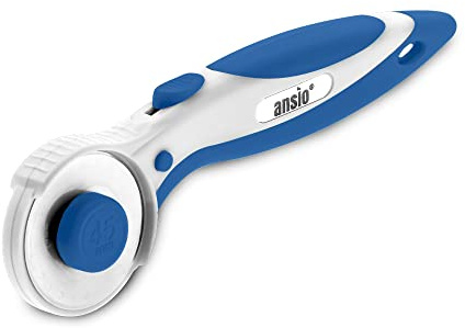 ANSIO 45mm Rotary Cutter with Safety Lock for Fabric, Quilting & Crafts | Ergonomic Handle Rolling Cutter Perfect for Left & Right Hand (True Blue)