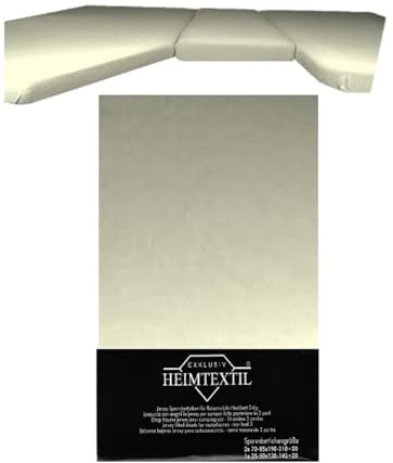 EXKLUSIV HEIMTEXTIL Jersey Spannbettlaken für Wohnmobile Heckbett 3-teilig 2 Längsbetten + 1 Mittelteil 100% Baumwolle Öko - Tex Zertifiziert, Markenqualität, Steghöhe 20 cm, Naturweiß