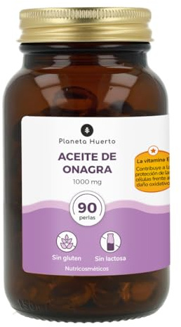 PLANETA HUERTO | Aceite de Onagra 1000 mg - Suplemento de Aceite Puro de Onagra Prensado en Frío, 90 Perlas con Vitamina E para Equilibrio Hormonal y Cuidado de la Piel