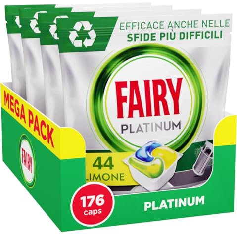 Fairy Platinum Detersivo Pastiglie Lavastoviglie Plus, Brillantante, 176 Capsule Lavastoviglie, Limone, Tecnologia Anti-Opaco Con Azione Brillantante, Contro Il Grasso E Le Incrostazioni Ostinate