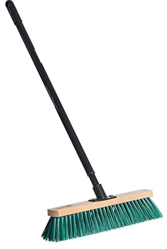 BawiTec Qualitäts Straßenbesen 40cm Breit mit Teleskopstiel stufenlos verstellbar 130cm Länge Kehrbesen Kunstsotffborsten Borsten grün Besen mit Stiel Metallstiel für Haus,Hof,Werkstatt,Gewerbe (grün)