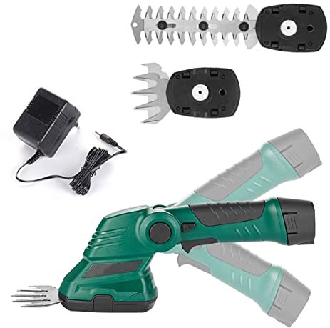 Cisaille à Gazon sans Fil 7,2 V et Taille-Haie Portable, Coupe-Bordures Électrique sans Fil, avec Batterie Rechargeable de 1300 mAh et Chargeur e 2 Lames Différentes, pour Cour/Jardin/Pelouse