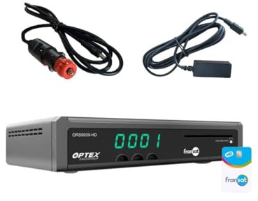 Pack OPTEX Receptor TV Satélite HD Grabador USB + Tarjeta Fransat PC7 + Cable de 12 V + transporte IR
