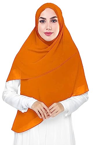 Lina & Lily Sciarpa hijab in chiffon di alta qualità, scialle per donne musulmane, quadrata, 147 x 147 cm, Arancione, taglia unica