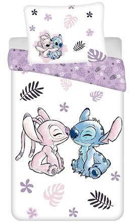 Disney Lilo e Stitch - Set biancheria da letto con copripiumino, motivo: Stitch & Angel, 140x200+70x90 cm