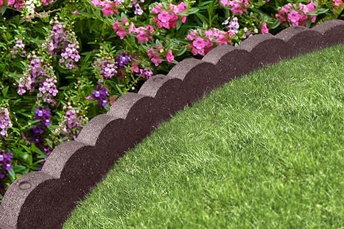 Flexi Curve Scalloped Garden Edging Rubber Landscape Scallop Lawn Border Edging Section 120cm (4ft), Earth(Brown), Pack of 4