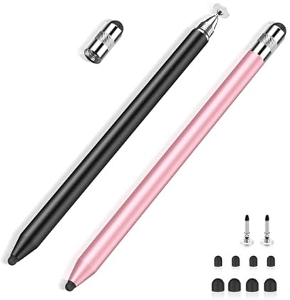 liuchanghe Penne per Tablet, 3 in 1 Penna pour iPad/iPhone/Samsung/Android/IOS, Penna Touch Tablette ad Alta Sensibilità e Precisione con 10 Punte di Ricambio (Nero + Oro Rosa)