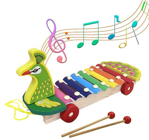 HIUOUIH Xylophon Kinder Xylophon Glockenspiel Holz mit 8 Tönen Xylophone Bunt Holzinstrumente mit 2 Schlägeln Musikinstrumente für Kinder ab 1 Jahr