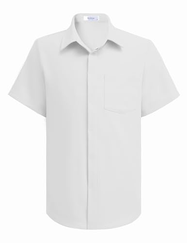 Arshiner Camisa para Niño Verano Tira Botones Shirt Manga Corta Uniforme Escolar Formal Camisa Informal para Niños Shirt Moda con Bolsillo En El Pecho 5-12 Años