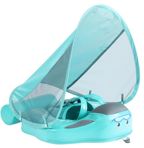 Mambobaby Baby Pool Float with Canopy, Non-Inflatable Kids Swimming Float, Soft Waterproof Material and Skin-friendly, Solid Prevent Floating Flip with Tail, Swim Ring for