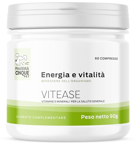 Integratore completo cani – Vitamine e Minerali per Energia, Vitalità e Benessere Generale – Supporto Sistema Immunitario – 60 Compresse – PHARMACINQUEPET Vitease 60 Compresse