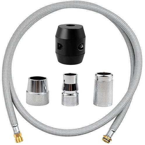 Tuyau de Douche Flexible Robinet Cuisine en Acier Inoxydable avec 3 Adaptateurs et Bille de Poids, Tuyau de Douchette Evier Cuisine 150cm, Adapté Aux Rallonge Robinets de Cuisine