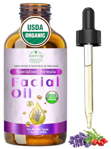MMPANG Organic Face Oil with Lavender, Rosehip, Frankincense, Pomegranate & Vitamin E - USDA Certified Cold Pressed 100% Natural Anti-Aging Facial Oil for Moisturizing, Brightening - 1oz / 30ml