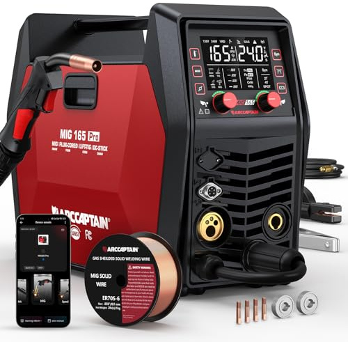 ARCCAPTAIN iControl MIG165 Pro MIG Welder 165A 120V 240V Gas MIG/Gasless Flux MIG/MMA Stick/Lift TIG/Spot Welding/Spool Gun Aluminum Welding Machine, 6 in 1 Professional Welder Machine, APP Control